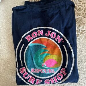 Ron Jon Surf Shop Graphic Tee — Navy with Pink, Teal, Orange, Yellow